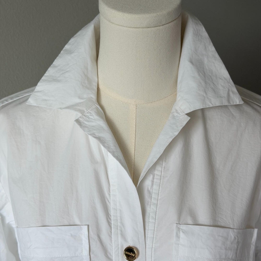 Sandro Oversized Cotton White Short Sleeve Button-Down Shirt / Tunic Size 0-S - Picture 5 of 16